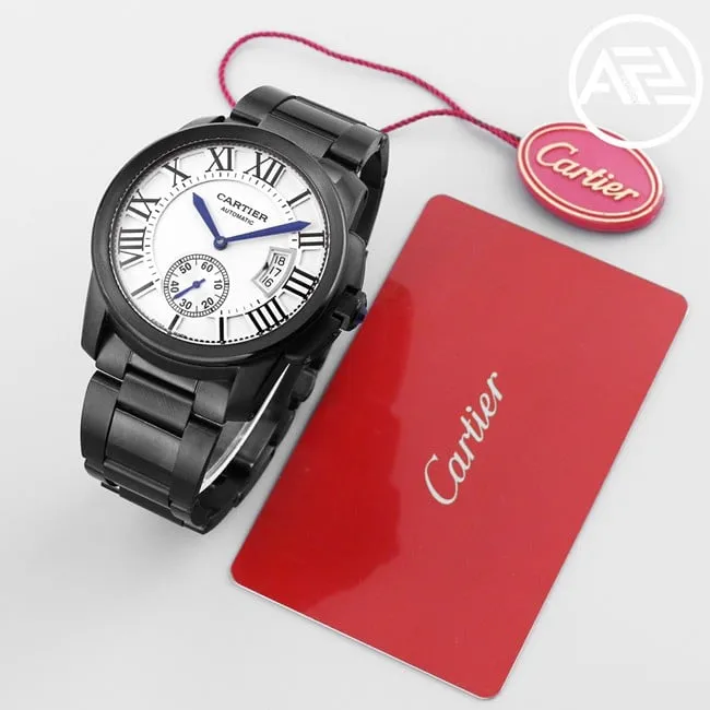 Top-tier watch Cartier Kalibo series men's white dialsteel bracelet automatic movement watch side view