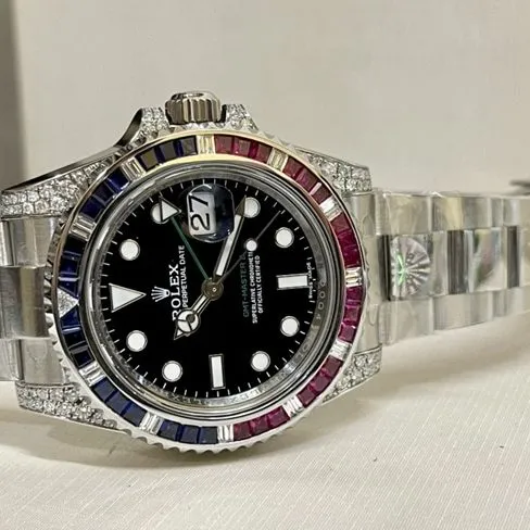 Rolextop-tier watch men's black dialsteel bracelet Rainbow Di mechanical watch front view