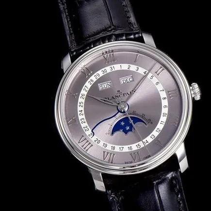 OM FactoryBlancpaintop-tier watch new V3 upgraded villeret classic 6654 men's gray plate black belt watch detail shots
