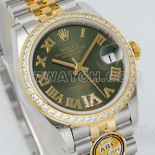 ARF FactoryRolex log super clonegreen dialdiamond bezel31mm gold five-lattice chain link 278383side live photo