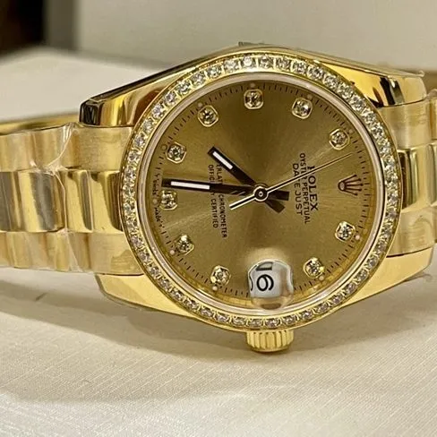 Top-tier watch Rolex women's gold steel bracelet South African real diamond Datejust 31mm watch front view