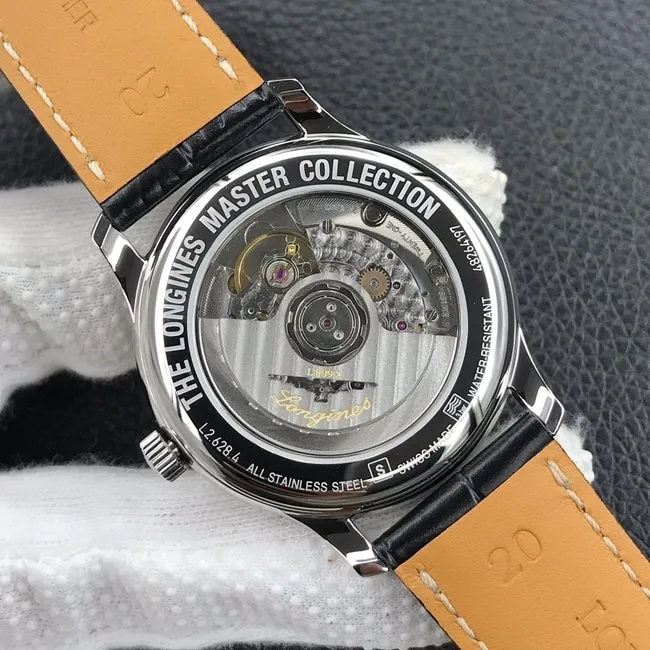 KL Factory Top Longines Master Collection L2.628.4.78.6 Men's White Dial Black Strap Automatic Mechanical Watch Side View