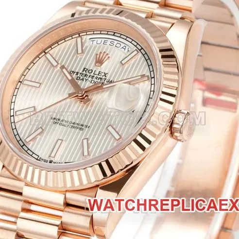 watch Rolexrose goldPPM factory Day-Date mechanical silver dialfront live photo