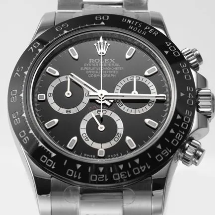 top-tier replicaRolex men's black dialsteel bracelet Cosmograph Daytona mechanical watch side view