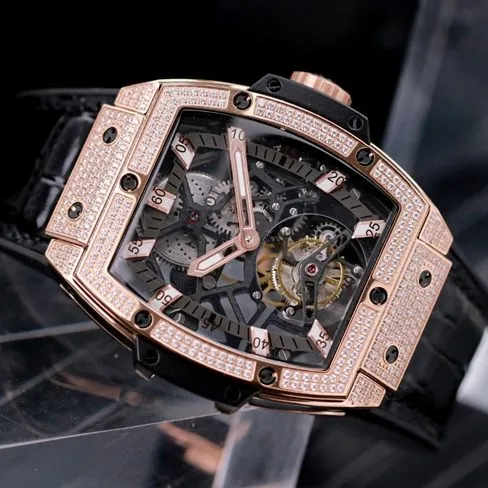 Hublottop-tier watch men's black dial black belt MASTERPIECE series tourbillon mechanical leather strap watch detail shots