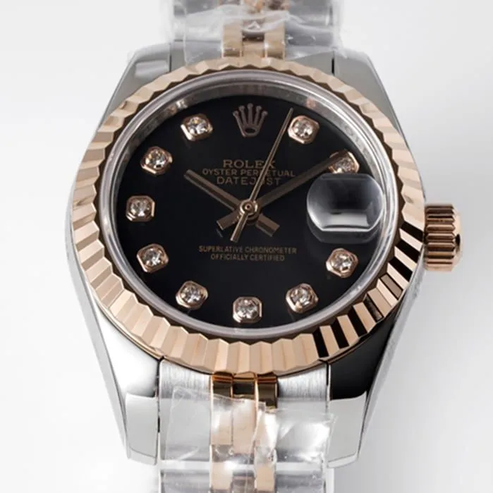 top-tier watch Rolex women's black dialDatejuststeel bracelet watch bracelet picture