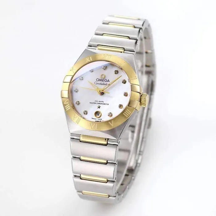 Top collectible watches Omega Women's White Plate Constellation Steel Strap Watch Details