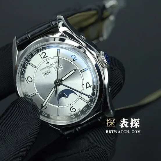 Vacheron Constantin Fifty-Six Top Watch for Men, Milky Gray Dial, Moon Phase, Leather Strap, Pictures and Price, Side View Real Shots