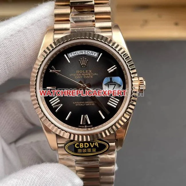 collectible watch CBD factory Day-DateRolex3255 mechanical rose gold smoked black dialside live photo