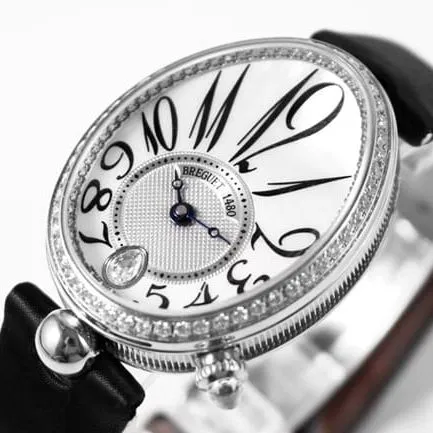 ZF Factory Breguet top-tier watch women's white dial black belt Queen of Naples leather strap watch front view