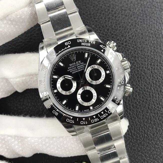 top-tier watch Rolex men's black dialsteel bracelet real function Daytona latest mechanical watch front view