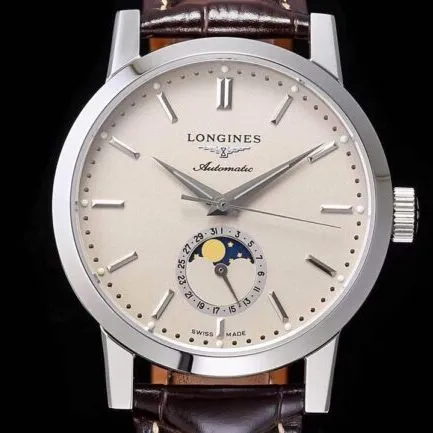 Top-tier watch Longines classic retro series 1832 white steel white bottom mechanical men's watch side view