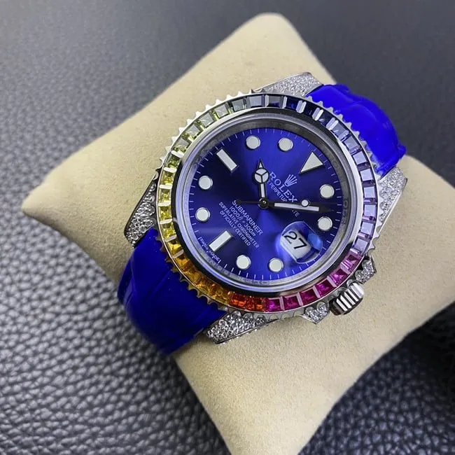 Rolextop-tier Submariner series fully automatic movement blue dial blue belt men's watch side view