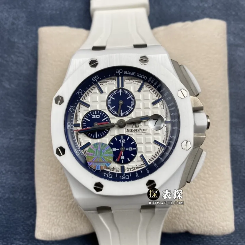 JF factory Audemars PiguetRoyal Oak offshore 26400super watch men's white panda dial chronograph rubber model pictures and prices side live photo