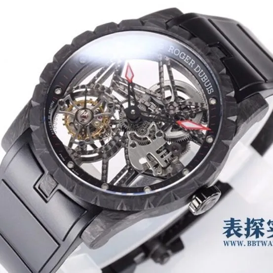BBR King Roger Dubuis watch carbon fiber hollow tourbillon black rubber model side view