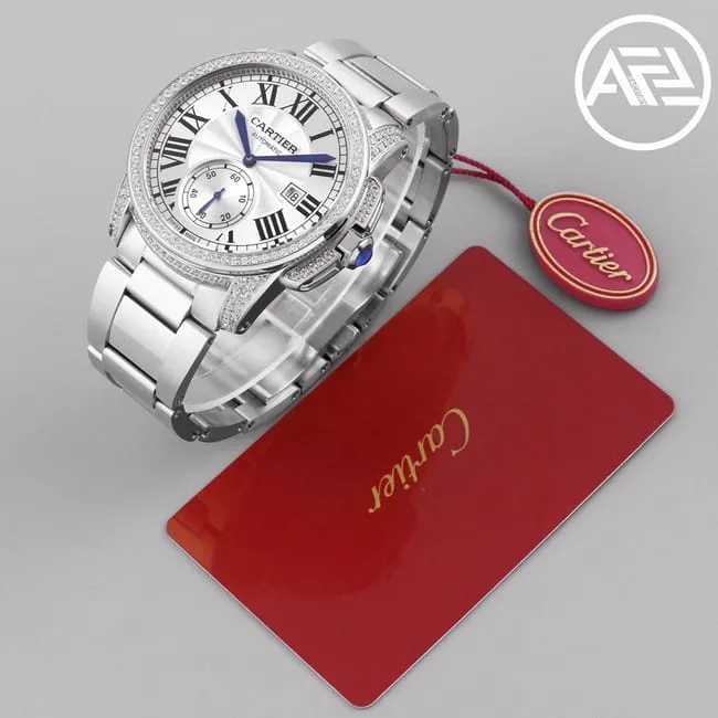 top-tier watch Cartier automatic movement men's white dialsteel bracelet Kalibo series watch side view
