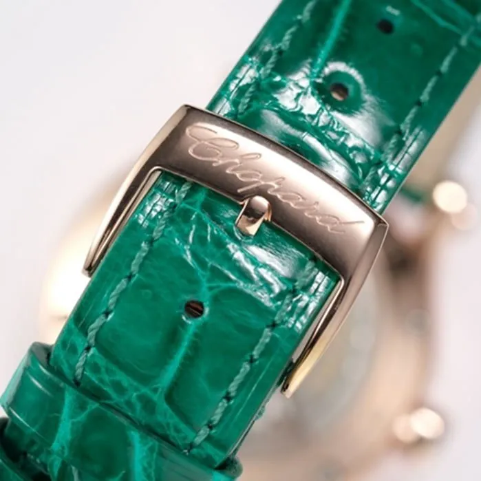 Top-tier watch Chopard women's white dial green strap happy diamond HAPPY DIAMONDS series watch side view