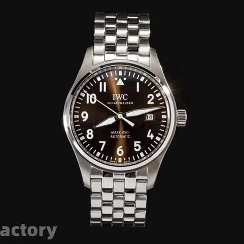 V7 factory top-tier replicaIWC watch men's brown dial steel bracelet mark 18 series ultimate version mechanical watch front view