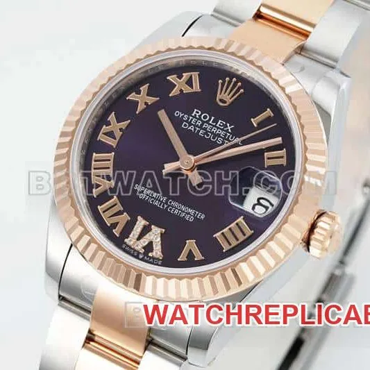 ARF FactoryRolex log purple plate 31mm gold three-lattice chain link 278271side live photo