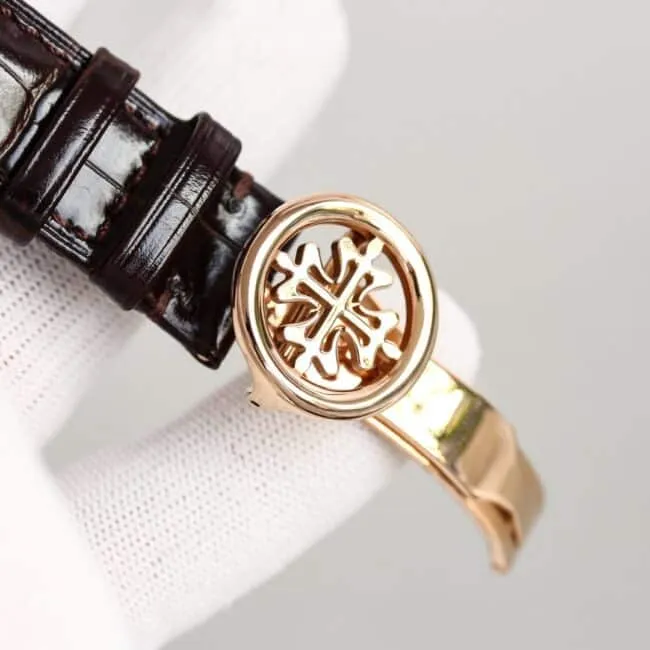 top-tier watch Patek Philippe rose gold white background complex function chronograph series men's mechanical watch detail shots