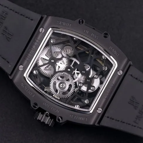 Hublot top-tier watch men's black dial black belt mechanical MASTERPIECE series real tourbillonleather strap watch movement picture