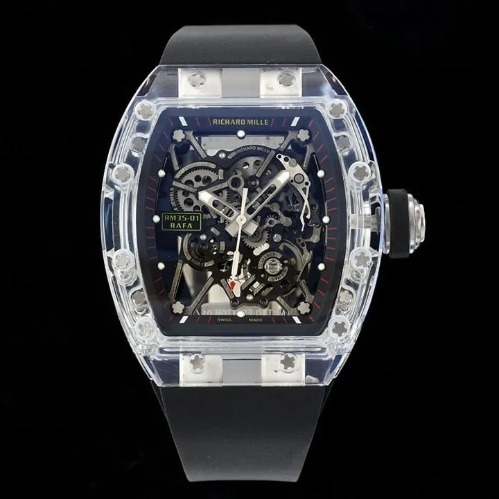Richard Mille men's super A watches transparent skeleton disk black rubber models RM35-01 side actual photo