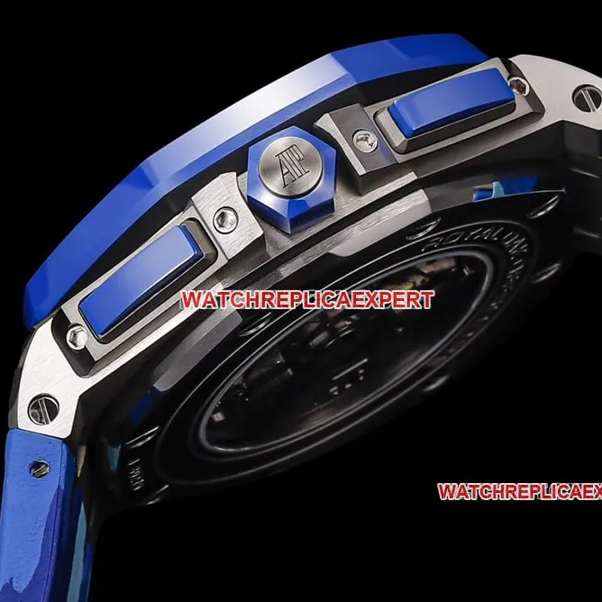 TW factory Audemars PiguetRoyal Oak offshore top-tier 1:1high-quality replicablue dial rubber model 26400side live photo