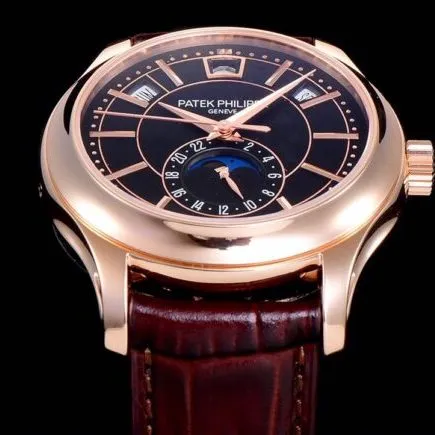 GR factory top-tier watch Patek Philippe5205G-013 rose gold plate blue bottom men's mechanical watch top-tier complex function series version front view
