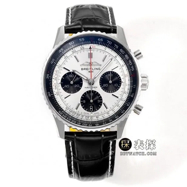 BLS aviation chronograph1Breitling1:1replica watch men's silver dialleather strap model AB0138241G1P1side live photo