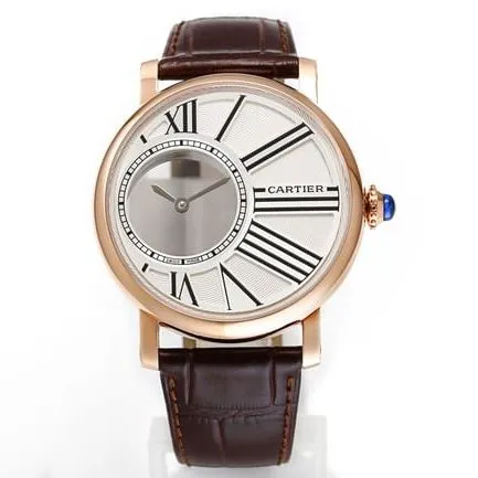 top-tier watch Cartier men's white dial brown belt fully automatic movementleather strap watch front view
