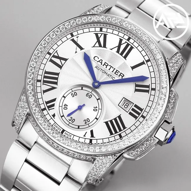 top-tier watch Cartier automatic movement men's white dialsteel bracelet Kalibo series watch clasp picture