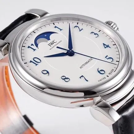 AI factory IWC top-tier hand expression Vinci classic moon phase men's black dial black belt mechanical watch detail shots