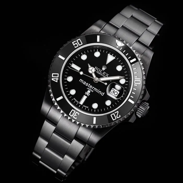 top-tier watch Rolex men's black dial Submariner series steel bracelet watch front view