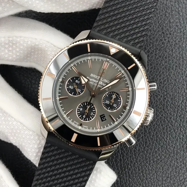 Top-tier watch Bailing Super Ocean Culture chronograph series men's green dialleather strap watch side view