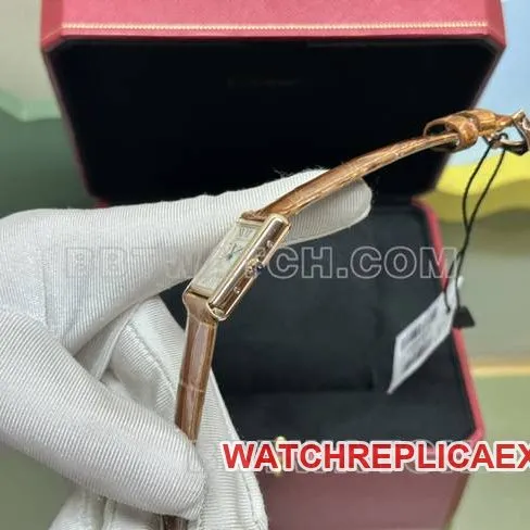 collectible watch tank DR factory Cartier silver white dialquartz gold brown braceletside live photo