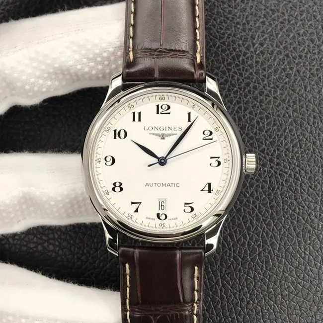 MK factory top-tier watch Longines men's white dial brown belt famous craftsman series automatic movementleather strap watch clasp picture