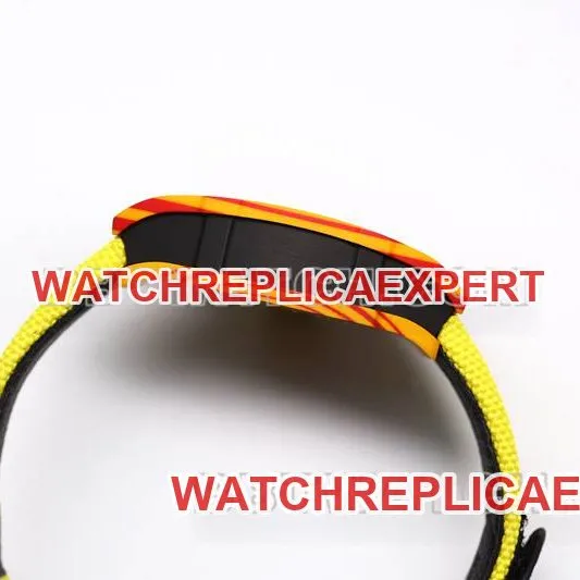 Richard Mille collectible watch BBS factory tourbillon mechanical yellow rubber braided Velcro bracelet RM27-03side live photo