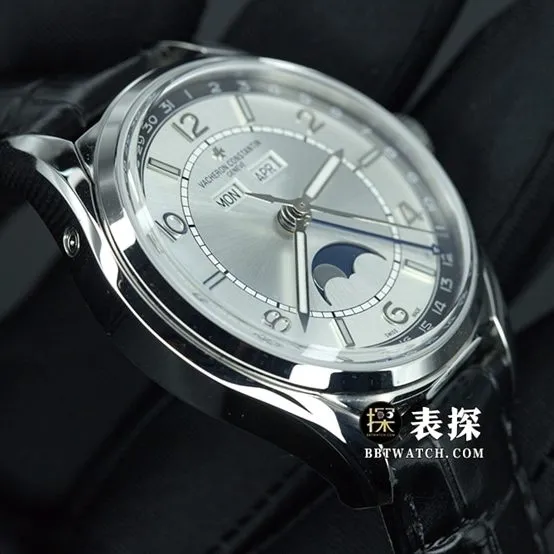 Vacheron Constantin Fifty-Six Top Watch for Men, Milky Gray Dial, Moon Phase, Leather Strap, Pictures and Price, Side View Real Shots