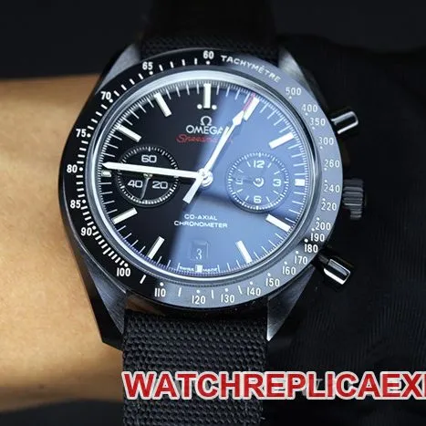 OM Factorytop-tier watch Omega Speedmaster series Dark Side of the Moon ceramic9300 men's black dial nylon strap mechanical watch front view