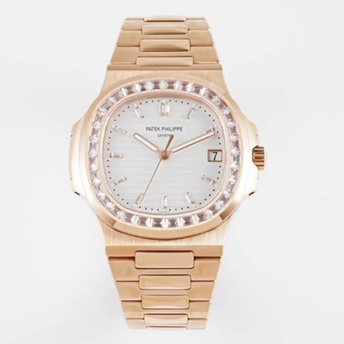 top-tier watch Patek Philippe men's white dialsteel bracelet watch side view