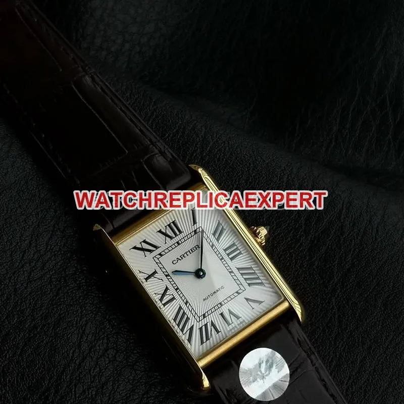 Cartier collectible watch F1 factory tank white dialyellow gold case 2899MCmovementleather strap model caseback live photo