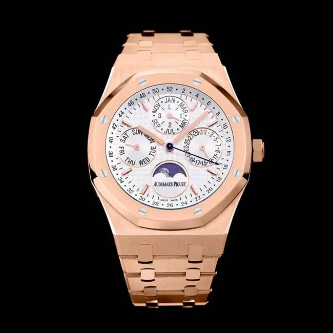 top-tier watch Audemars Piguet men's white dial gold belt Royal Oak series automatic movement watch clasp picture