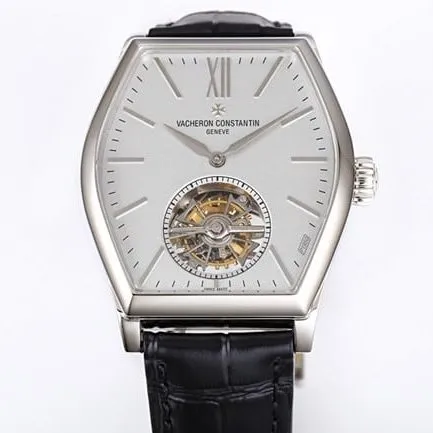 VCR factory Vacheron Constantintop-tier watch men's white dial black belt full automatic movement Malta tourbillon series leather strap watch clasp picture