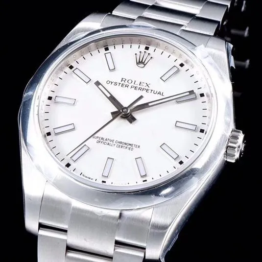 Rolextop-tiersuper watch Oyster Perpetual series men's mechanical white dialsteel bracelet watch front view