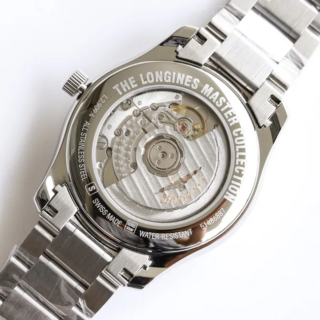 GF Factory Top collectible watches Longines Men's White Plate Steel Strap Masterpiece Series Moon Phase 42mm Mechanical Watch Details