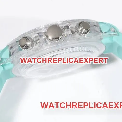 collectible watch TW factory DaytonaRolex transparent case green rubber braceletside live photo