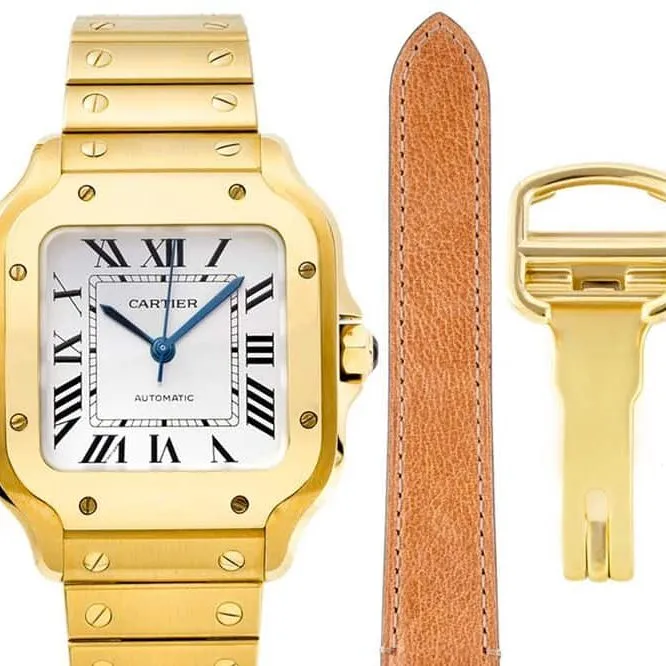 Cartiertop-tierhigh-quality watch Santos series ladies steel bracelet white dial gold watch clasp picture