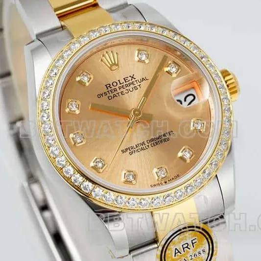 ARF FactoryRolex log top-tier gold plate diamond bezel31mm gold three-lattice chain link 278383side live photo