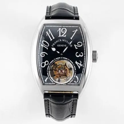 ABF factory top-tier Frank Muller high-quality watch men's black dial black belt leather strap manual mechanical tourbillon side view