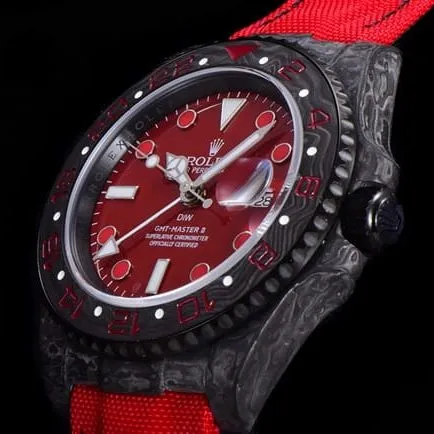 JH factory top-tier replicaRolex watch men's red plate red strap automatic movement nylon belt front view